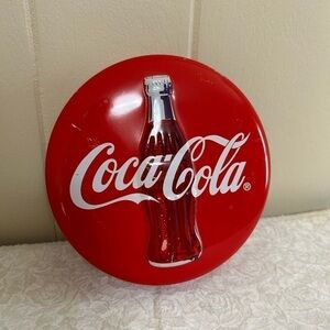 Vintage Coca-Cola Coke Embossed Bottle Tin Metal Can Round Container